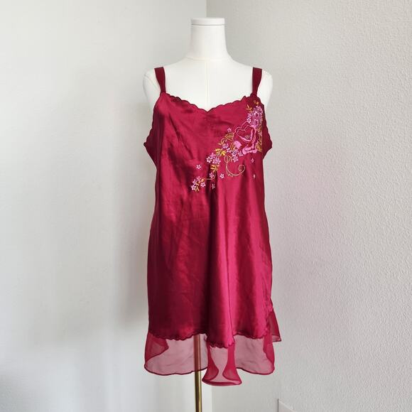 Vintage Other - Vintage Y2K Morgan Taylor Intimates Red Satin Floral Embroidered Slip Dress XL